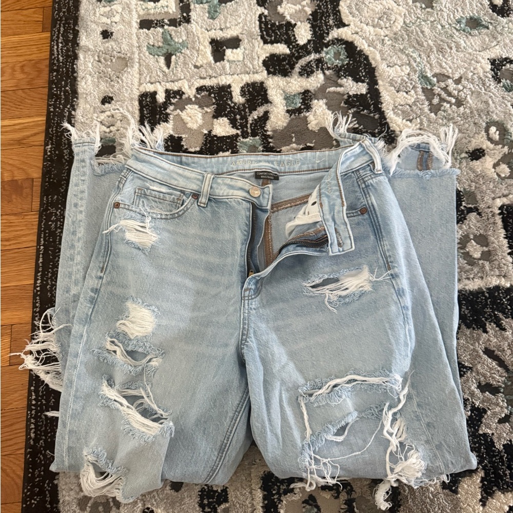American Eagle Outfitters Light Blue Distressed Flare Jeans